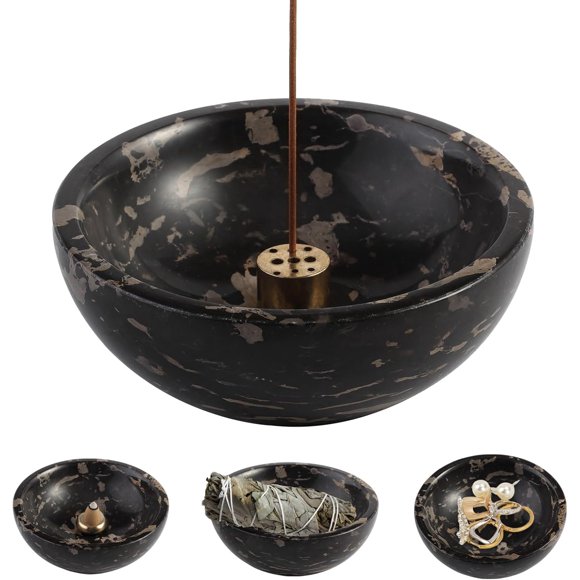 Koville Luxury Moroccan Marble Incense Holder, Incense Holders for Sticks, Sturdy Incense Burner Ash Catcher, Ideal for Meditation, Relaxing, Easy to Clean(Nero Portoro)