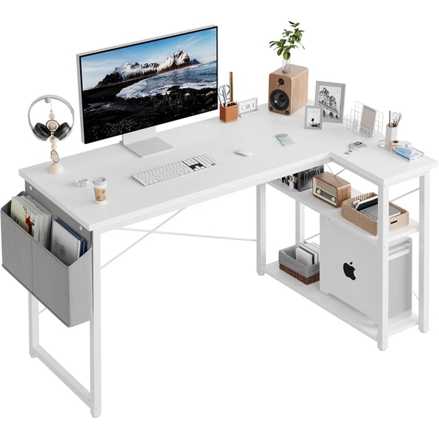Shaped Computer Desk with Reversible Shelves Inch Small Corner Desk with Storage Bag Gaming Desk Computer Table Study Writing Table for Home Office Bedroom Small Space
