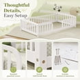 thumbnail image 5 of Miniyam Twin Kids Floor Bed with Guardrails, Pine Wood Montessori Bed Frame with Rounded Opening, White, 5 of 8