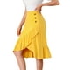 thumbnail image 1 of Falda asimétrica con dobladillo con volantes de color sólido y cintura alta con decoración de botones para mujer Amarillo XS, 1 of 6