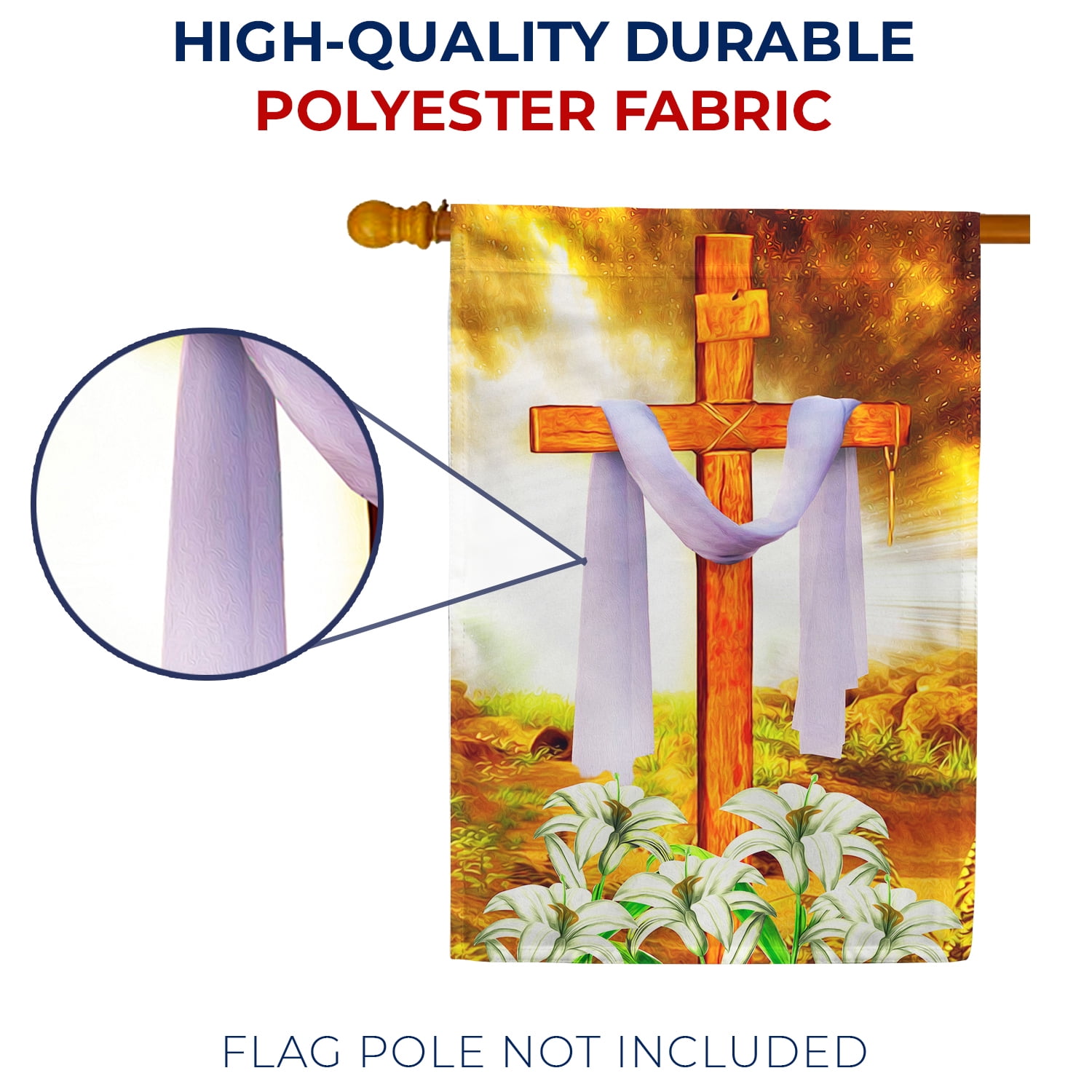 America Forever Easter Cross House Flag 28 x 40 inch Double Sided He is Risen Religious Lilies Floral Flower Farmhouse Small Spring Holiday Seasonal Easter Day Flags for Outdoor Yard Lawn Decoration