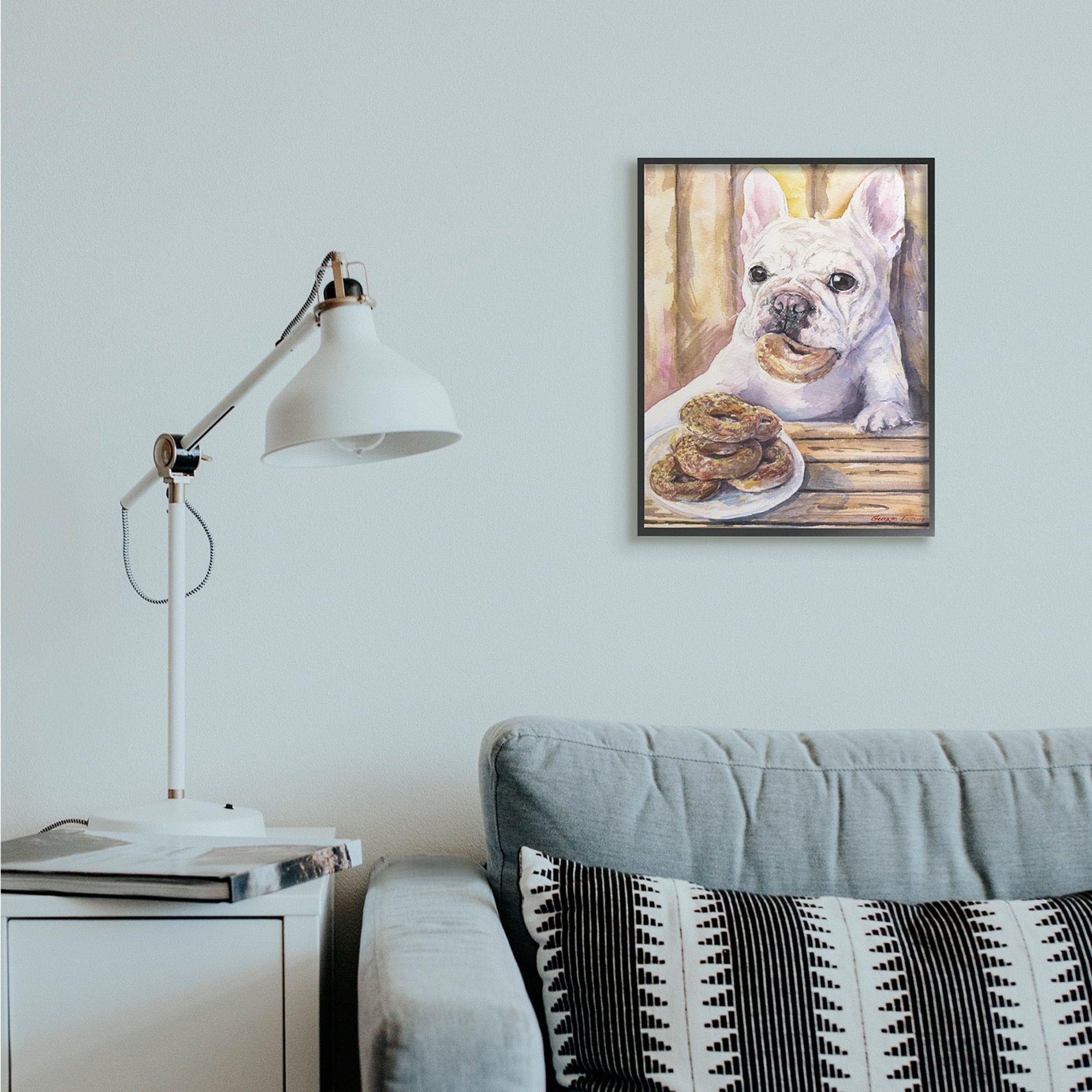 Stupell Industries French Bulldog with Donuts Dessert Pet Dog Black Framed, 24 x 30, Design by George Dyachenko