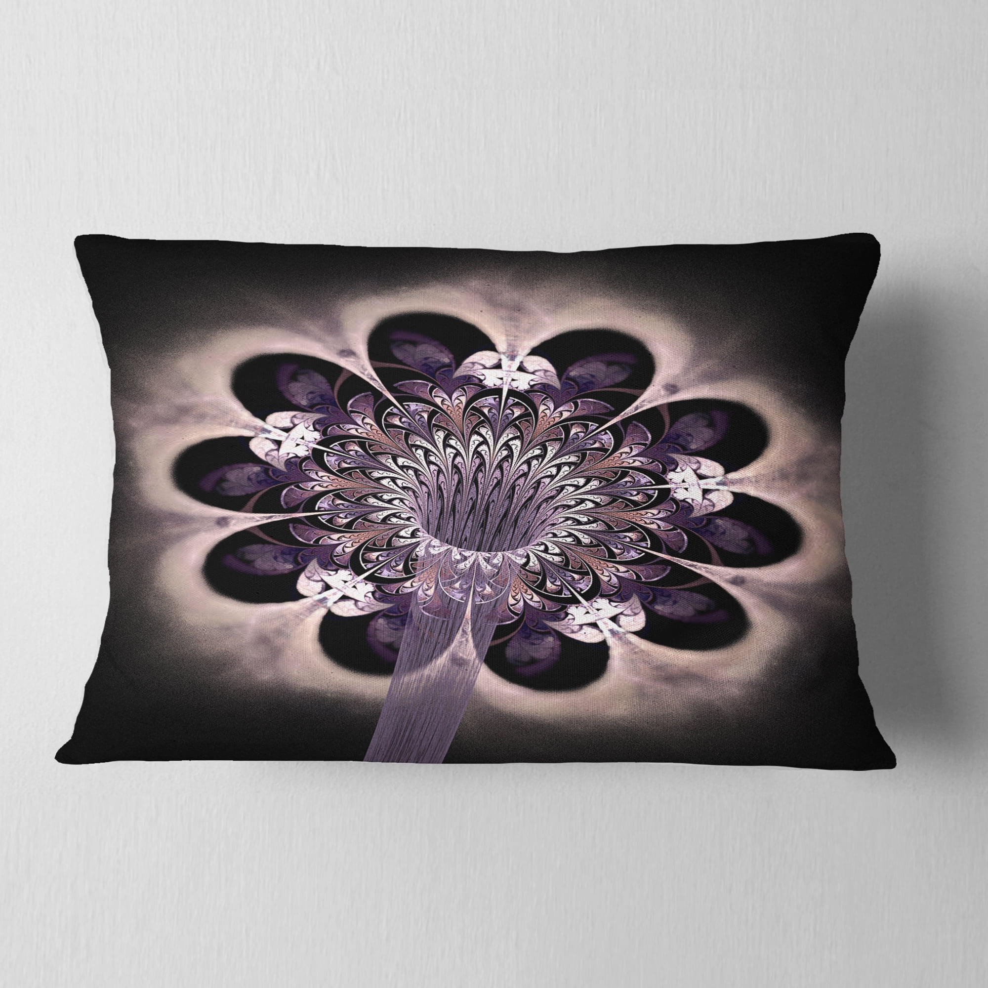 Designart Bright Yellow Digital Art Fractal Flower - Floral Throw Pillow - 12x20