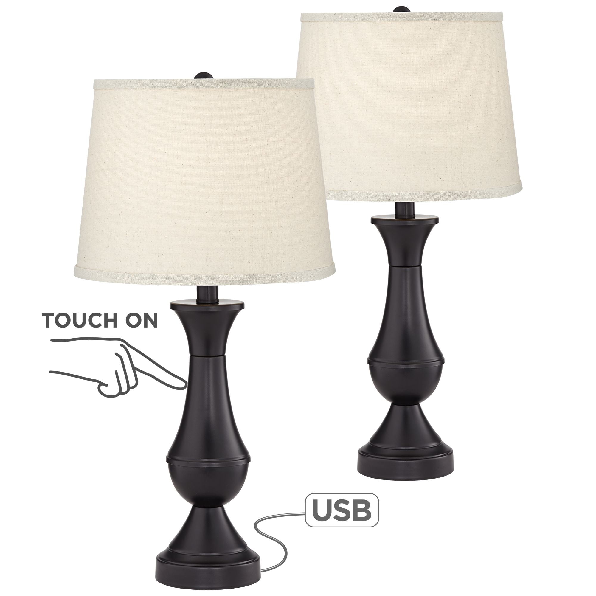 Regency Hill Traditional Table Lamps Set of 2 with Hotel Style USB