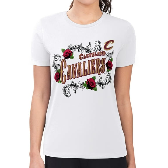 Women's G-III 4Her by Carl Banks White Cleveland Cavaliers Super-Slim Fit Lightweight Roses Crew Neck T-Shirt