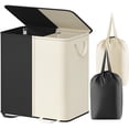 thumbnail image 1 of Doble Cesto de la Colada con Tapa y Bolsas Extraíbles para la Ropa, Pongotodo Plegable para la Ropa Sucia con 2 Separadores y Asas, para el Dormitorio, Lavadero, Armario, Baño, Blanco y Negro, 1 of 3