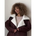 thumbnail image 1 of Chaqueta de cuero Burdeos para mujer, chaquetas cálidas con cremallera y solapa contrastante a la moda para motocicleta, ropa para invierno y otoño 2024, 1 of 5