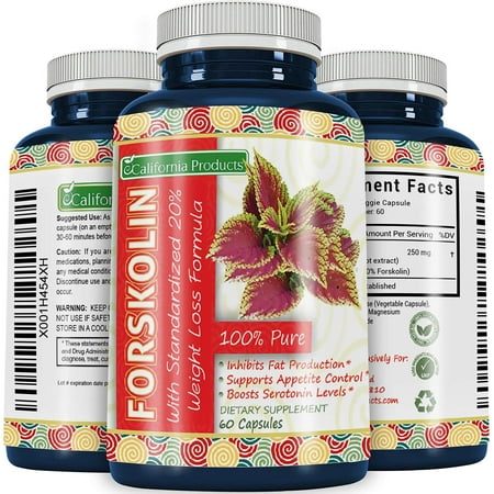 California Products Forskolin Weight Loss Supplement - Natural Diet Pills and Effective Fat Burner - Best Metabolism Booster Appetite Suppressant for Men and Women 250 mg Coleus Forskohlii (Best Fat Loss Supplement 2019)