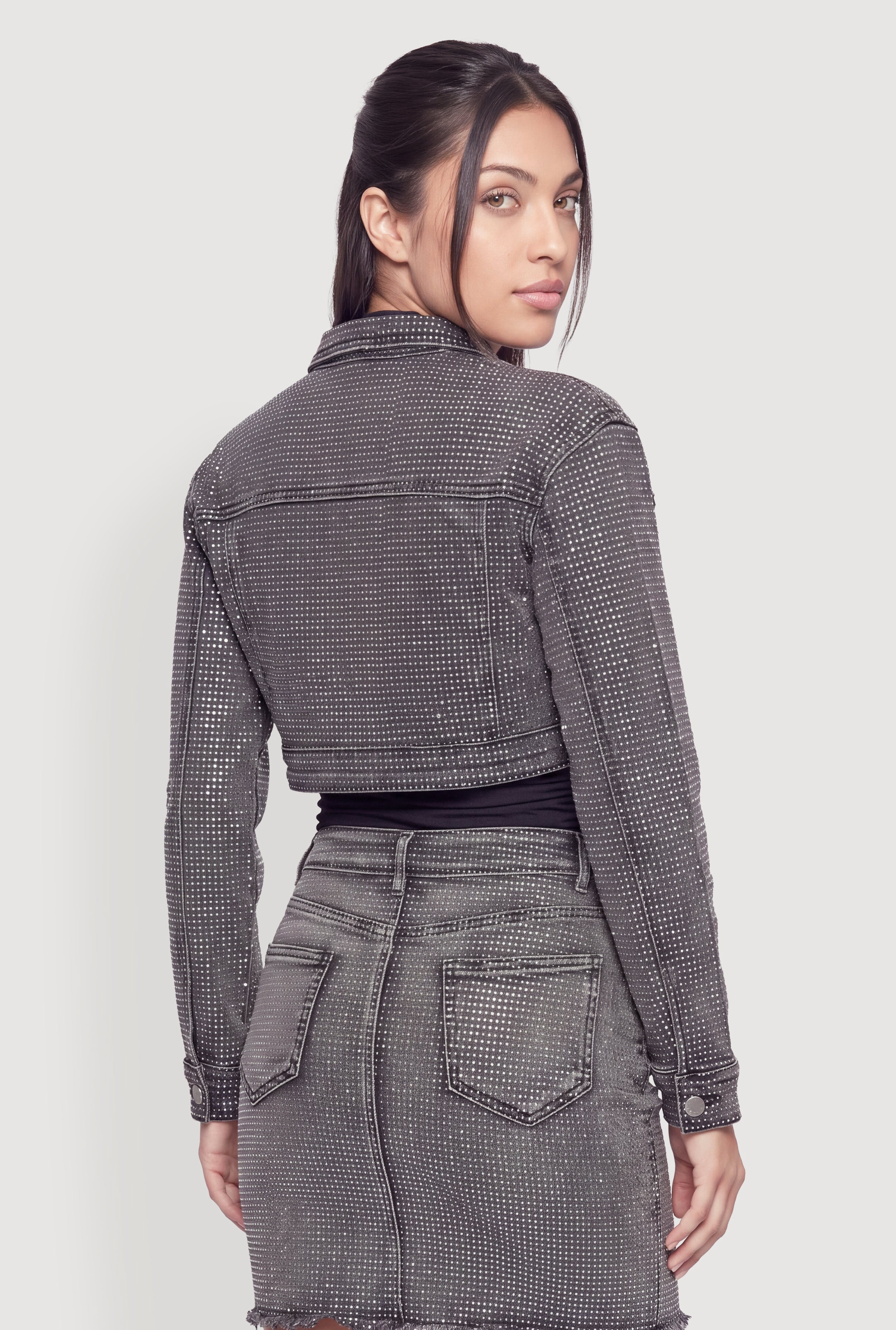 Women's Rhinestone Cropped Denim Jacket