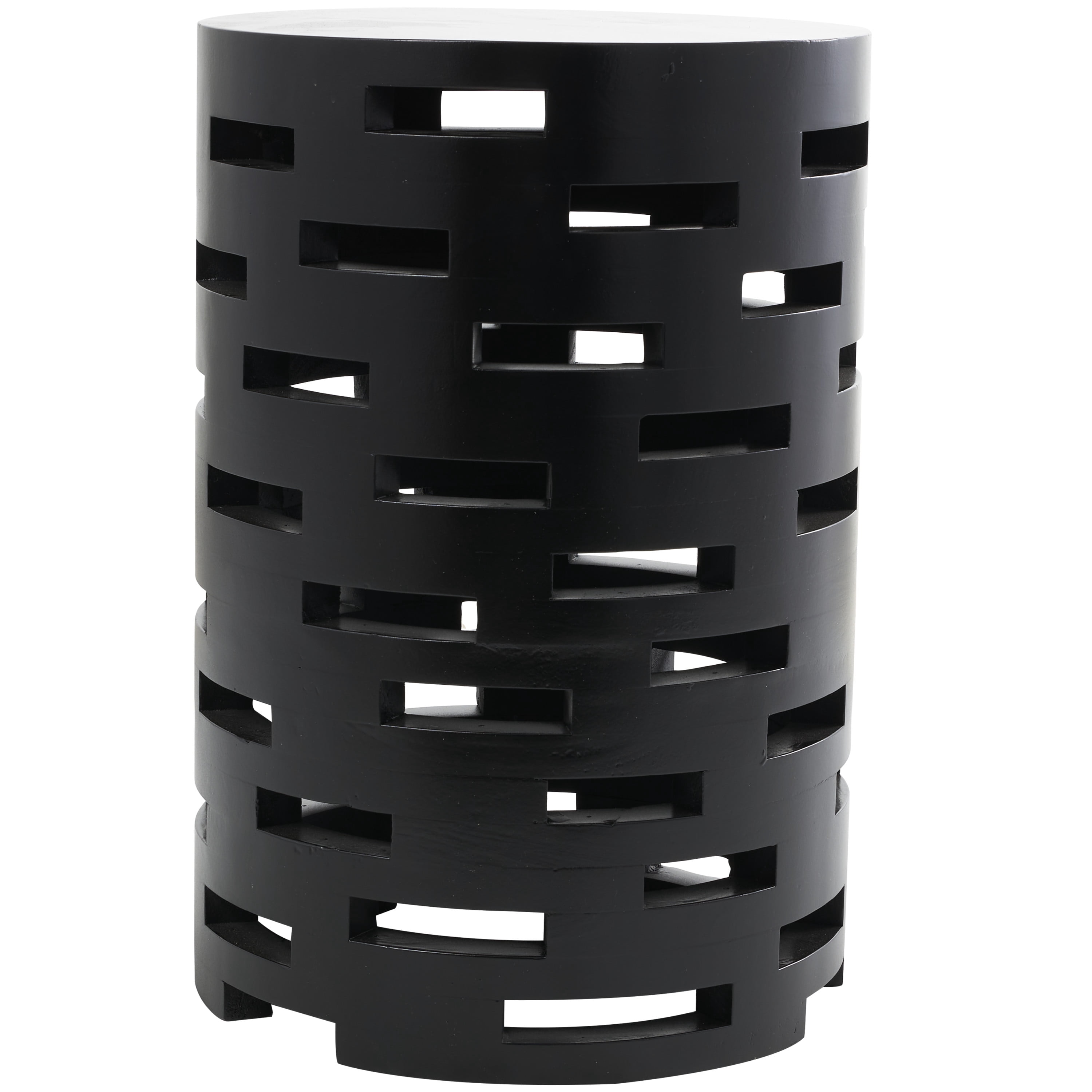 DecMode 12" x 17" Black Wood Brick Inspired Cutout Geometric Accent Table, 1-Piece