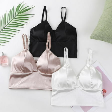 

Glossy Wrapped Chest Bra Slings Women Slings Bra V-neck Triangle Cup Underwear Wirefree Lightly Lined Triangle Bralette Vest 3pcs