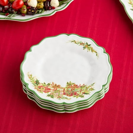 Holly Tree Assorted Colors Melamine 9 in. Salad Plates (Set of 4)