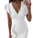 thumbnail image 3 of VISgogo Vestido de manga corta ajustado para mujer, de una pieza con escote en V profundo de color sólido en 10 colores, S / M / L / XL VISgogo moda, 3 of 9