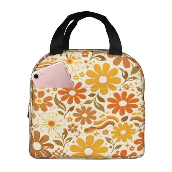 Retro Daisy Floral Lunch Bag Reusable Thermal Lunch Box with Handle for Women and Men