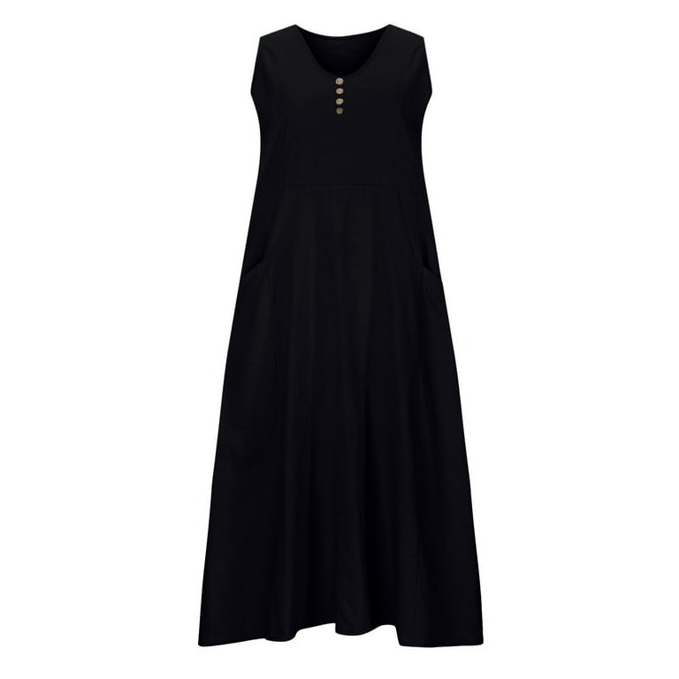BLVB Women's Summer Cotton Linen Maxi Dress Sleeveless Flowy Lounge Dresses  Plus Size Loose Comfy Sundress with Pockets - Walmart.com