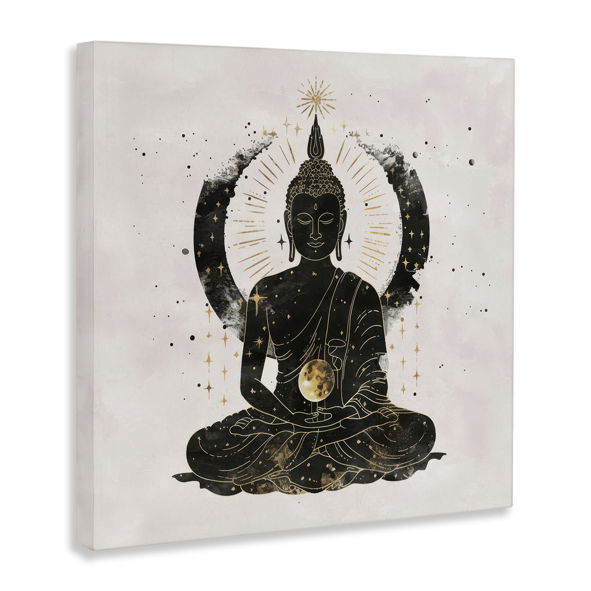 Stupell Industries Sitting Buddha Sun Rays Religious & Spiritual Painting Wrapped Canvas Art Print Wall Art, 24 x 24