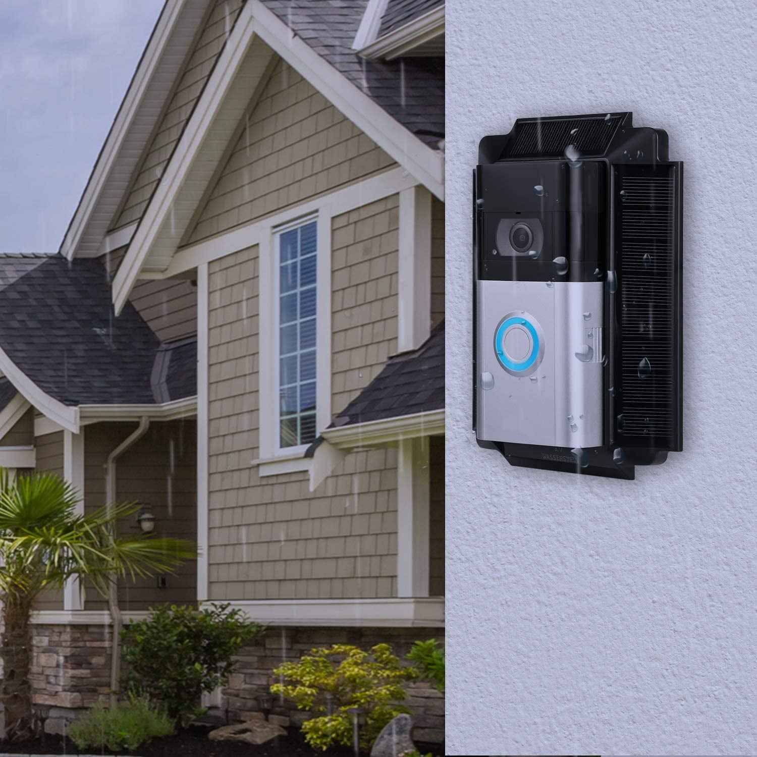 Wasserstein Solar Charger Mount Compatible with R.ing Video Doorbell 3, 3 Plus and 4, R.ing Doorbell Battery Plus and Pro (1 Pack, Black)