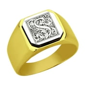 Stainless Steel Men Male Signet Ring Floral Alphabet Initial Anniversary White Top S SZ 9.5