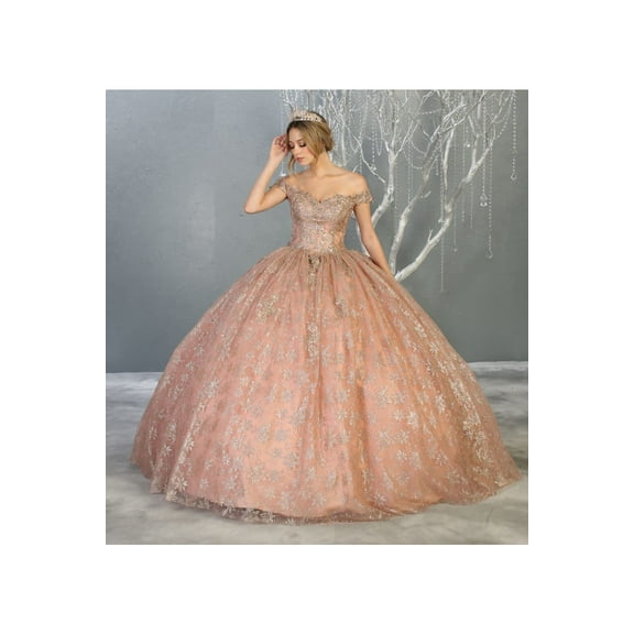 Women's Layla K LK152 Off The Shoulder Corset EmbroideChristmas - New Year Holiday Red Quinceanera Formal Ball Gown Rose Pink Gold 4