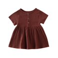 thumbnail image 4 of Kids Baby Girl Dress Short Sleeve Solid Color Round Neck Button Cotton Linen Casual Dress, 4 of 5