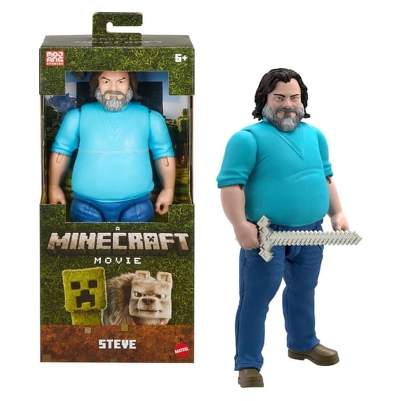 Mattel Minecraft Large-Scale Action Figure, 12-inch Posable Steve Toy Collectible Inspired by A Minecraft Movie