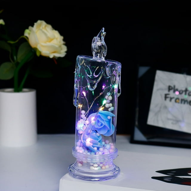 PRETXORVE Simulation Electronic Candle Ins Transparent Rose Small Bedroom Bedside Girl Heart Decorations