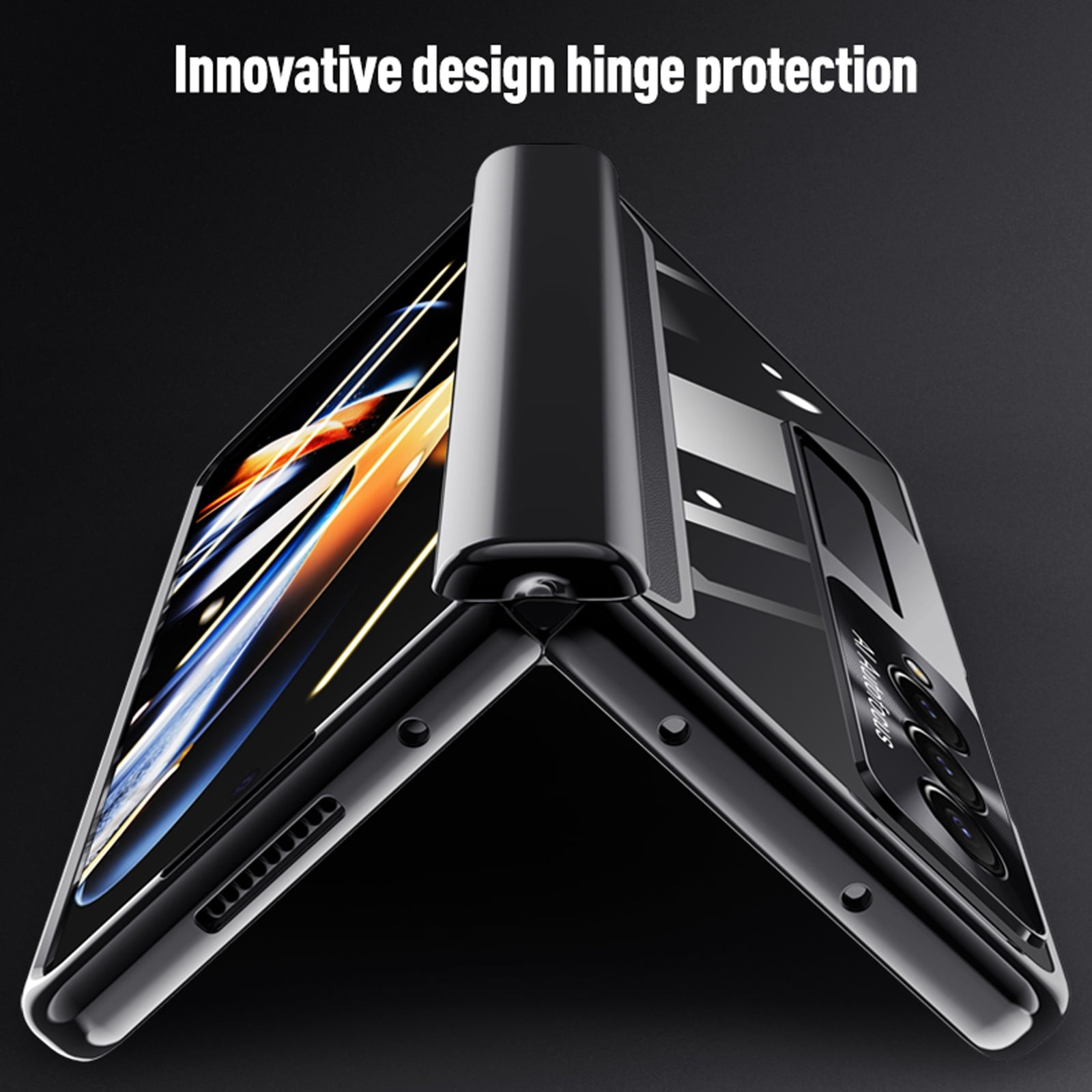 for Samsung Fold 4 Case, Transparent Electroplating Phone Case with Full Cover Hinge Protection, Clear Case with Built-in Screen Protector & Magnetic Kickstand for Galaxy Z Fold 4 5G - Black