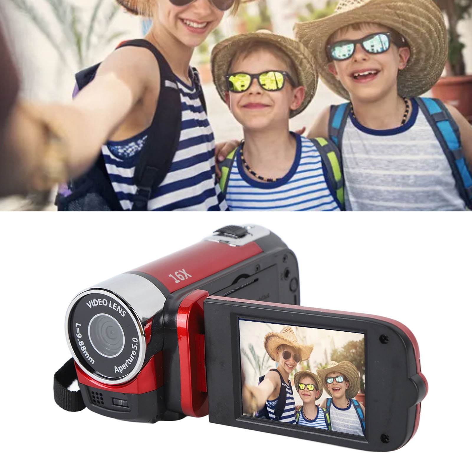 HD Handheld Video Camcorder Digital Camcorder, 1080P 16MP DV Camera 2.7in  TFT Rotatable Screen 16x Digital Zoom Video Camera with USB Cable (Red)