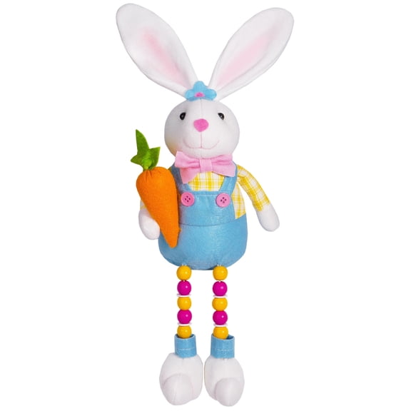 A Easter Bunny Doll, Plush Rabbit With Radish Flower, Cloth Sitting Position Doll For Showcase, Window, Festival, Party, 18.11 X 5.12 X 3.54 In, 0.57 Lb