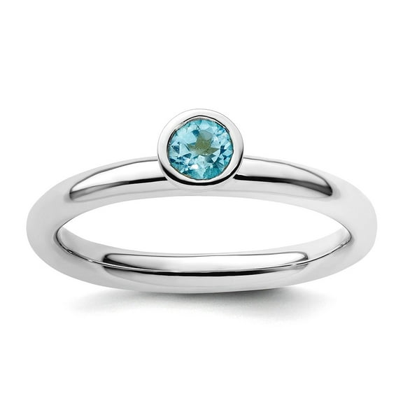 925 Sterling Silver Bezel Polished Stackable High 4mm Round Blue Topaz Ring Size 9 Stackable Ring for Women
