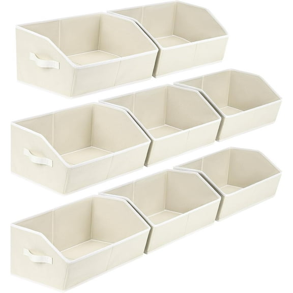 Closet Organizers Bins 6 Packs - Large Closet Shelf Organizer with Handles, Fabric Trapezoid Storage Bins, Collapsible Storage Cubes for Clothes, Towels, Light Gray