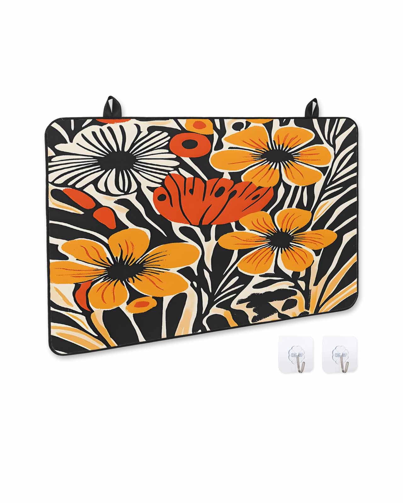nqOlkjepod Large Induction Cooktop Protector Mat 24"x21", Orange Yellow Black Botanical Stove Top Covers for Electric Stove, Modernism Spring Floral Stove Burner Cover Mats, Glass Top Stove Cover