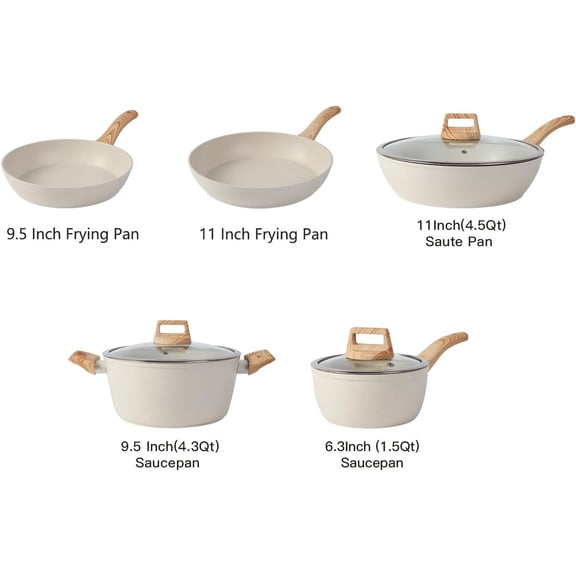 16PCS Pots and Pans Set Non Stick Cookware with Granite Coating for Home Kitchen