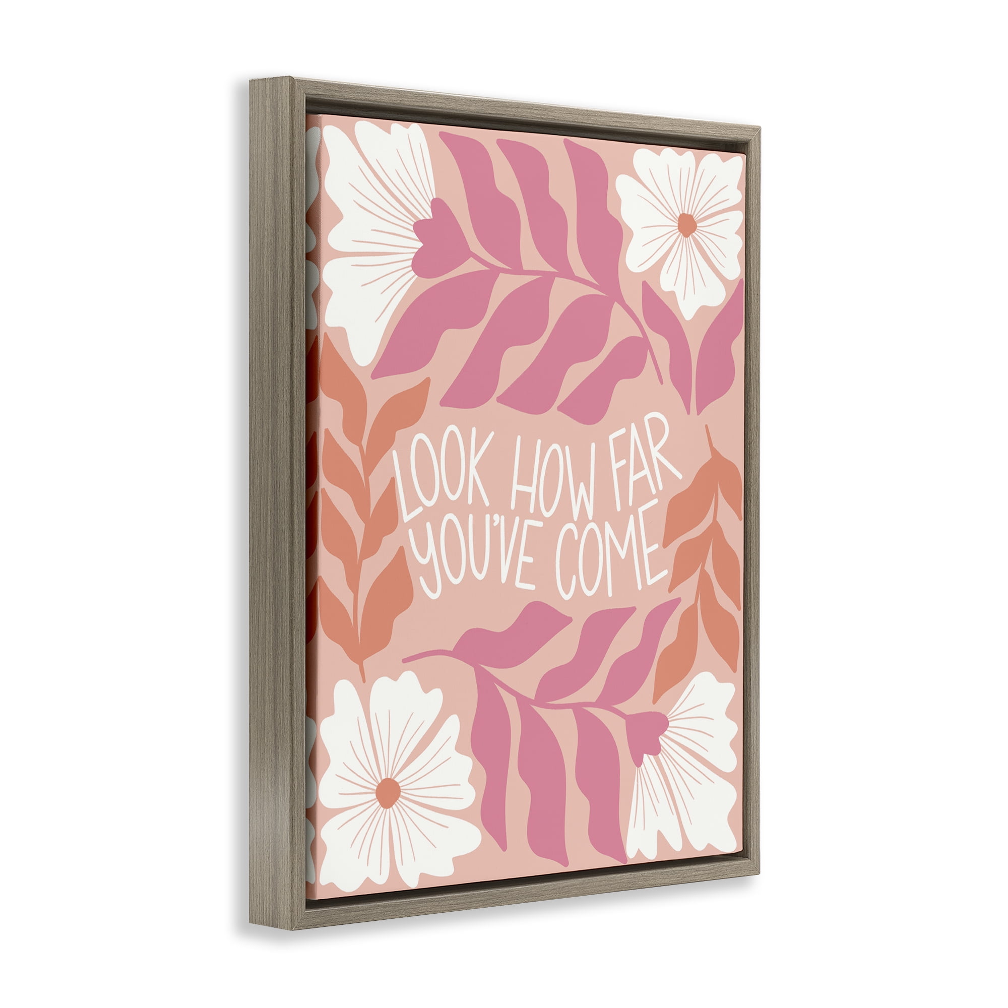 Stupell Industries How Far You've Come Plants & Flowers Painting Brown Floater Framed Canvas Art Print Wall Art, 25 x 31