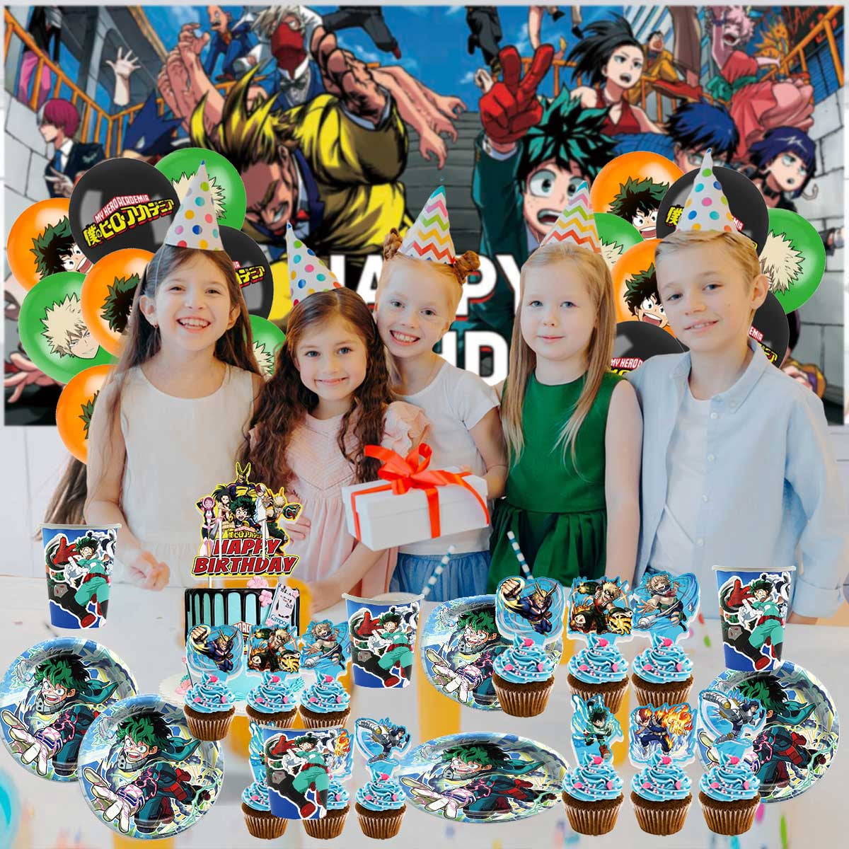 My Hero Academia Birthday Party Supplies Balloons Paper Plates Decoration Cake Topper Decor Tableware Banner Backdrop