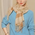 thumbnail image 6 of Prolriy Scarf for Women Autumn and Winter Colorful Plaid Shawl Thickening Warm Fringe Scarf Womens Scarf Beige, 6 of 8