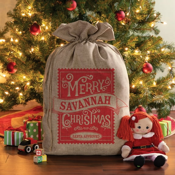 Christmas Stamp Personalized Burlap Santa Sack