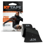 KT Tape Pro Ultra-Breathable Synthetic Kinesiology Tape, Jet Black, 20 Precut Strips