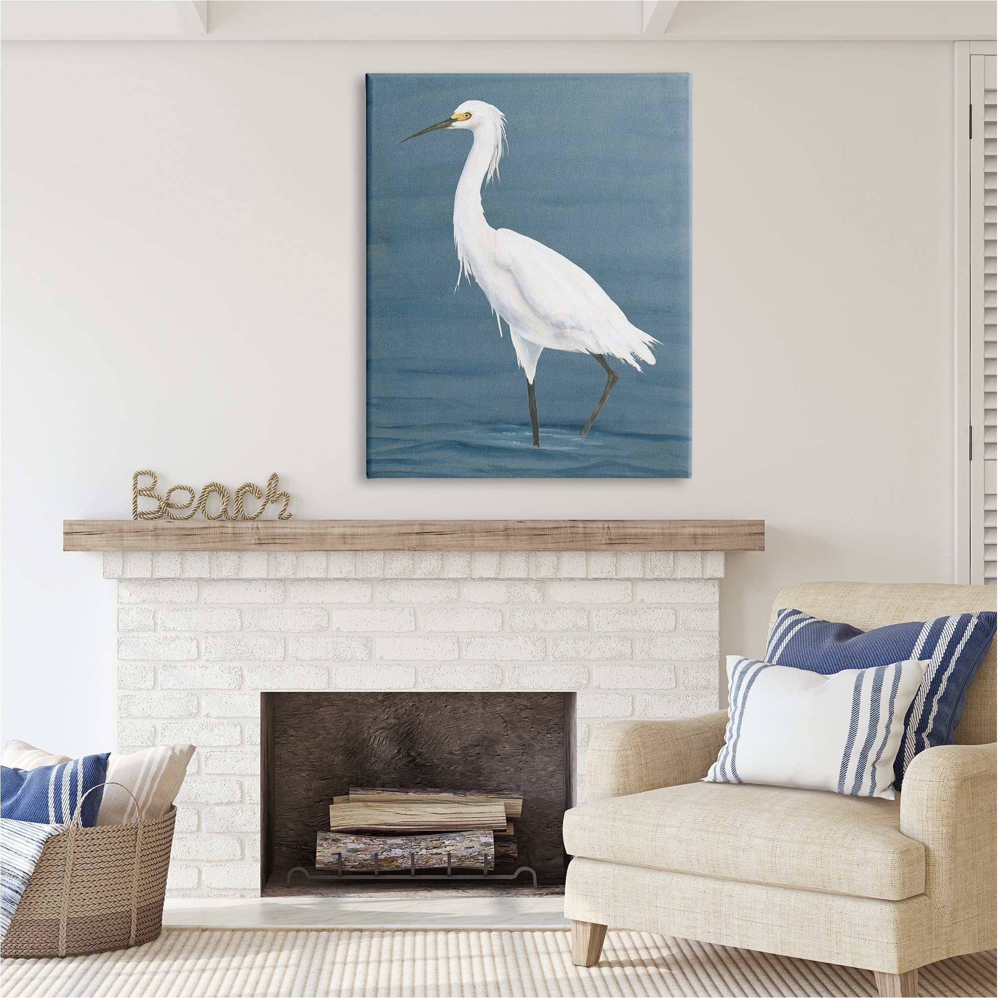 Stupell Industries Egret in Beach Shore Animals & Insects Painting Gallery Wrapped Canvas Art Print Wall Art, 36 x 48