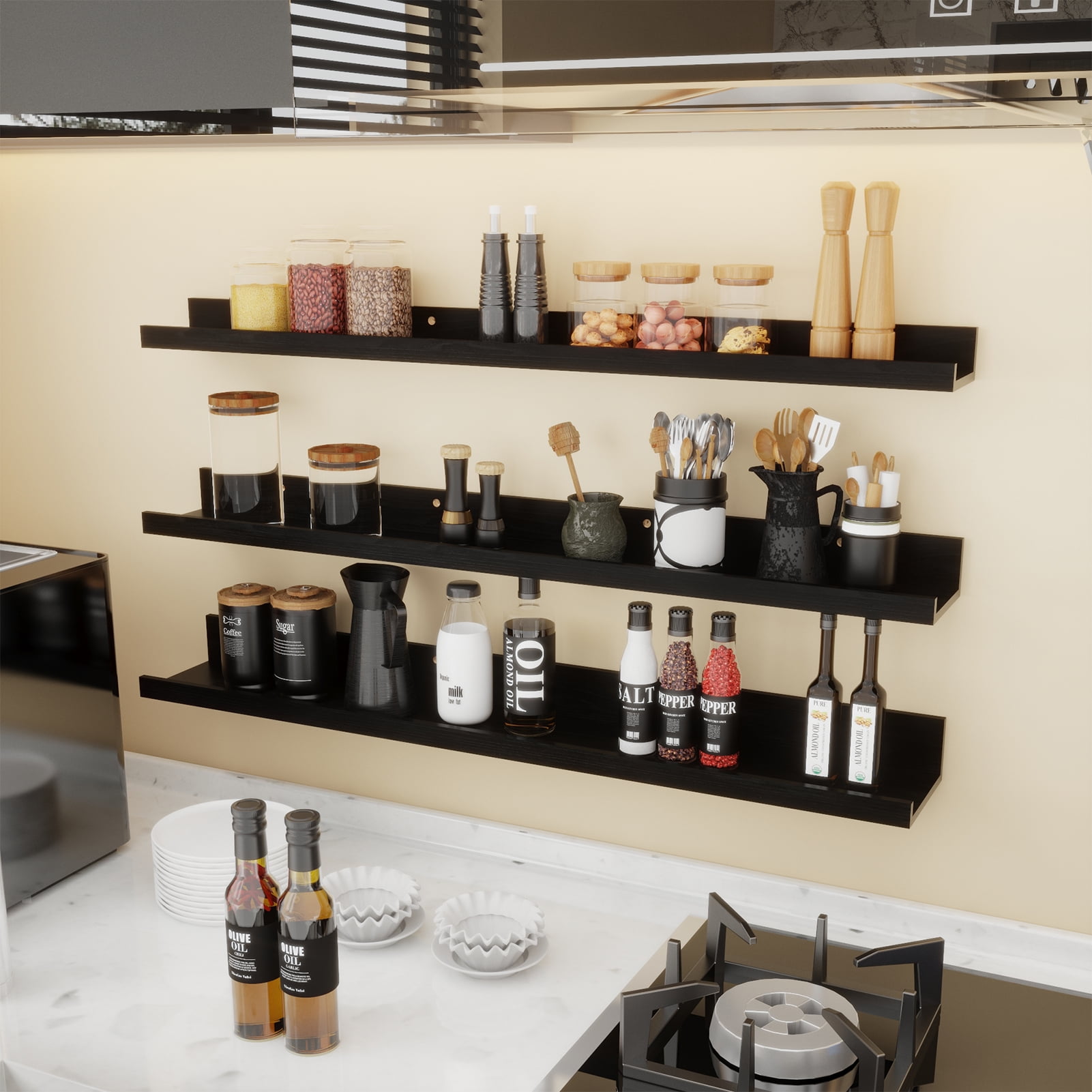 36-Inch Wall Mounted Black Metal Kitchen Cookware Storage Rack, Floati –  MyGift