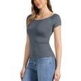 thumbnail image 4 of INSPIRE CHIC Women's Top Short Sleeves Off the Shoulder Hip Length Solid Blouse M Deep Gray, 4 of 5