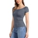 thumbnail image 4 of INSPIRAR CHIC Blusa de Mujer de Manga Corta Off the Shoulder a la Cadera Color Sólido XL Gris Profundo, 4 of 5