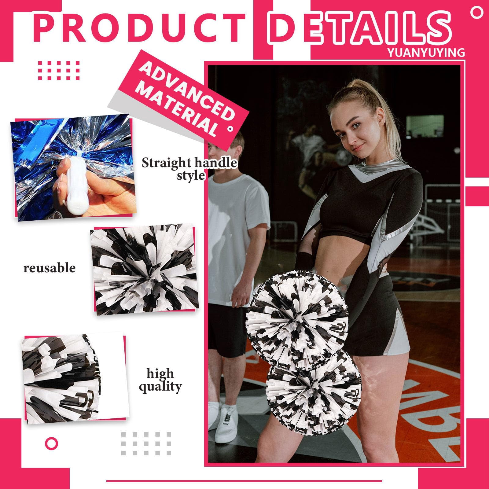 8 Pcs Cheerleading Pom Poms, Cheerleader Pompoms with Straight Handle Style,Fit for Team Spirit Sports Dance Cheering