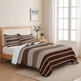 thumbnail image 5 of 3 Pieces Queen Quilt Set,Brown and Beige Stripe Soft Bedding Sets with 1 Quilt & 2 Pillow Shams,Modern Neutral Striped Summer Bedspread Lightweight Coverlet Comforter for All Season, 5 of 9