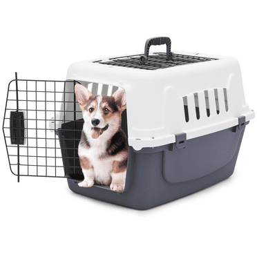 Magshion 23" Pet Carrier Cage Portable Travel Transport Box, Hard Sided Dog Cat Kennel with Handle and 2 Doors, Airline Approved, White/Grey
