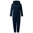 thumbnail image 4 of enyan Kids Onesie Pajamas Fleece Jumpsuits Half Zipper Plush Bedroom Hooded Romper Boys Girls Plain Fuzzy Soft Long Sleeve Bodysuits (Navy,12-13 Years), 4 of 4