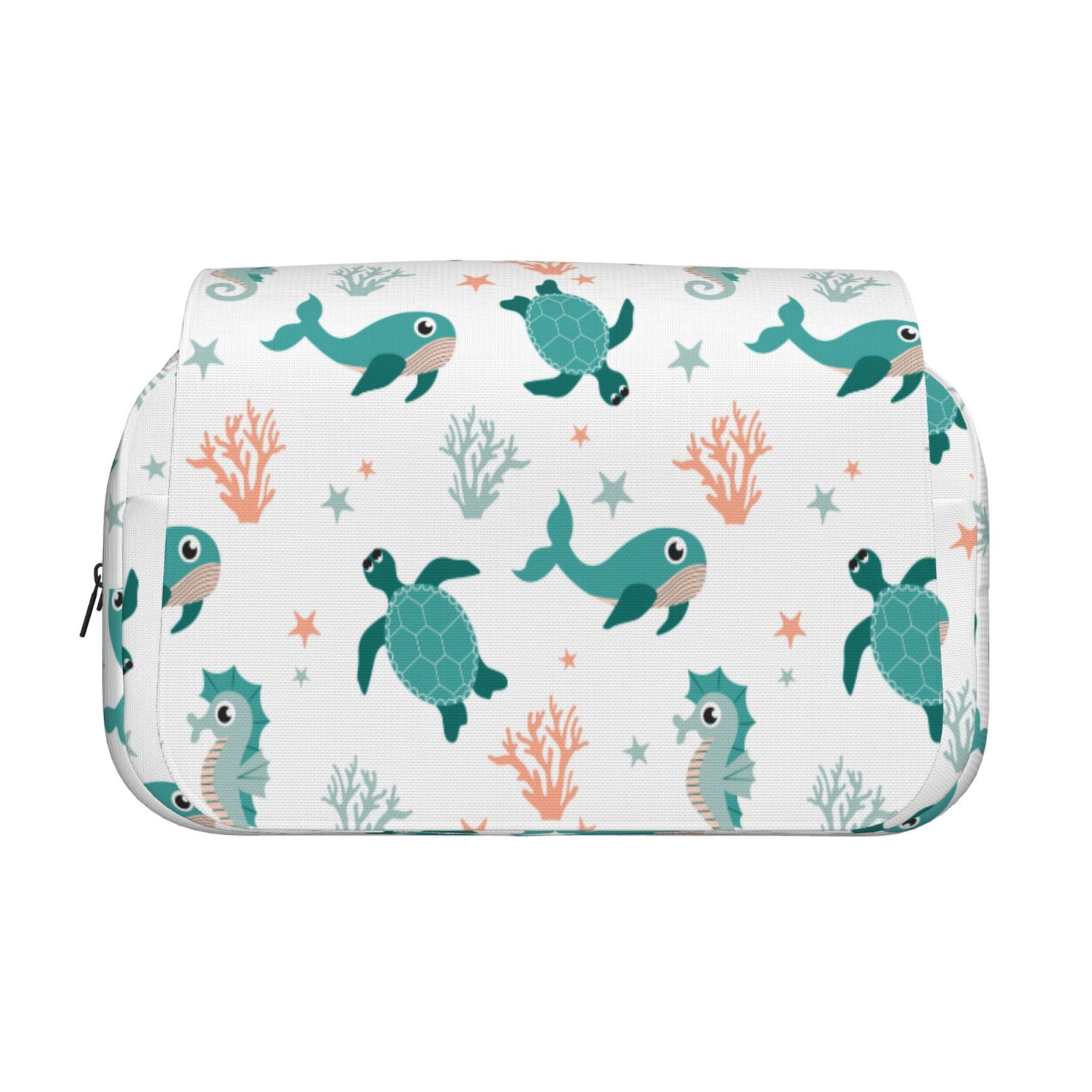 Rateoe Turtles And Seahorses Pattern Double Clamshell Pen Case, Storage Organizer with Two Zipper Compartments– Holds Up to 50 Pencils & Pens
