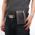 thumbnail image 3 of Men Cowhide Leather Fanny Waist Bag Solid Phone Purse Belt Pouch (Coffee), 3 of 4