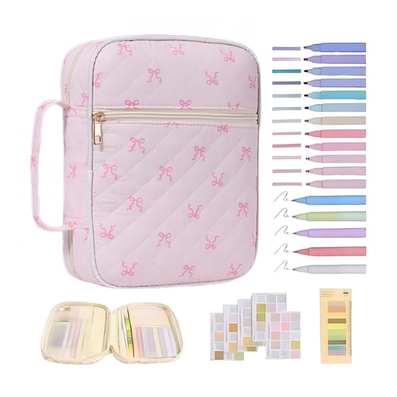AOMRCOL 1Pc Bible Study Supplies Journaling Kit,Bible Cover Case for Women Men,Quilted Bible Carrying Bag with Highlighter Tabs,Large Bibles Book Cover Carrying Case with Handles Zipper (Pink-A)