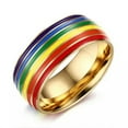 thumbnail image 2 of 18K Gold Plated Stainless Steel Band Rainbow Jewelry Men/Women's Ring Size 7-12, 2 of 9